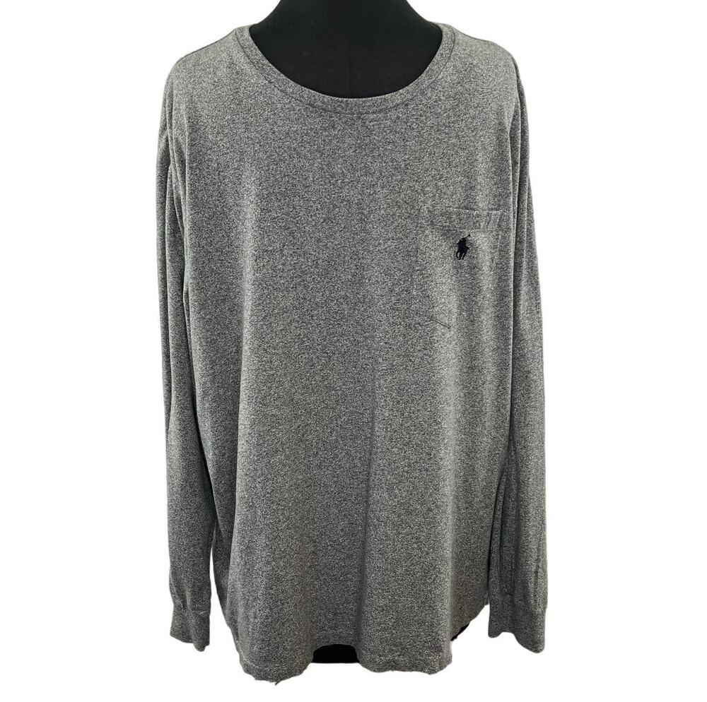 Polo by Ralph Lauren Gray Black Long Sleeve Pocket Tee Shirt Cotton Crewneck XL